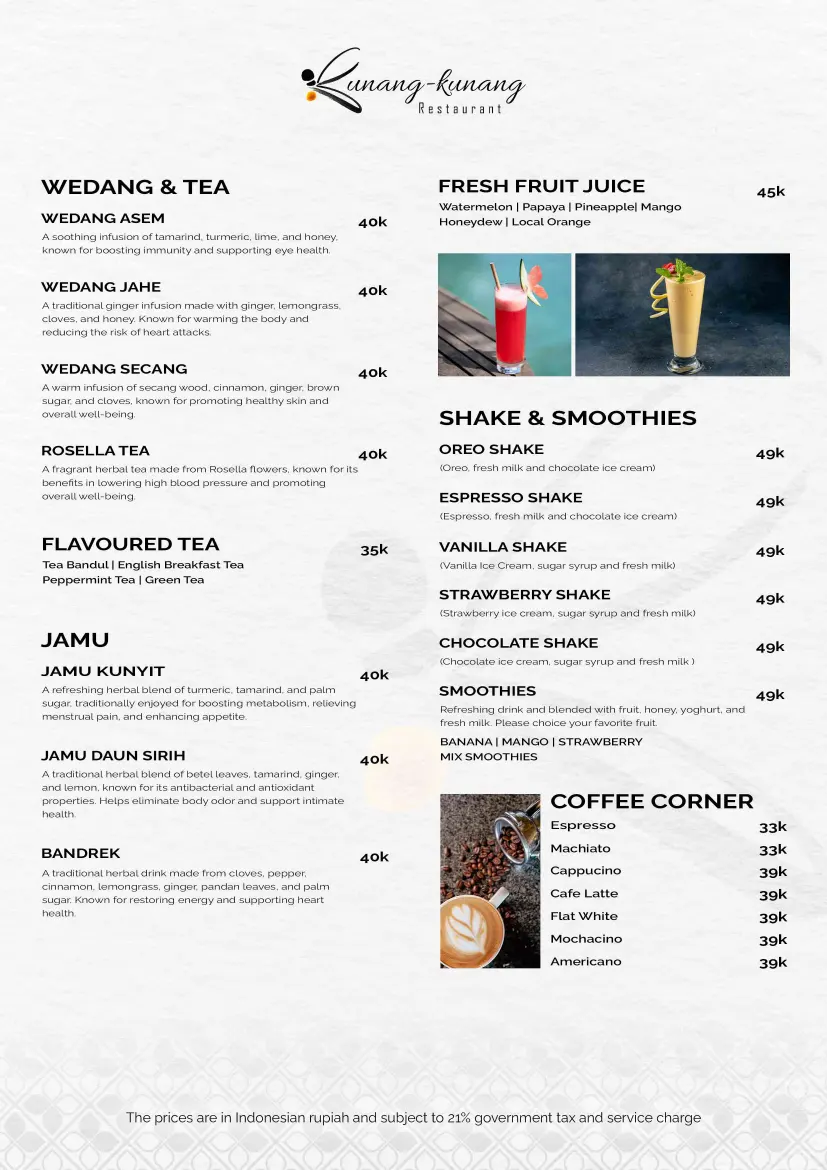 Kunang-Kunang restaurant menu 2025